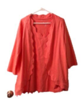 Women's Size Large Orange Open Cardigan 3/4 Sleeve and Tank Set Cotton